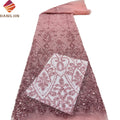 New Design Luxury Blush Pink African Beaded Lace Fabric Embroidered French Tulle Sequence Lace Fabric for Nigeria Party Dress
