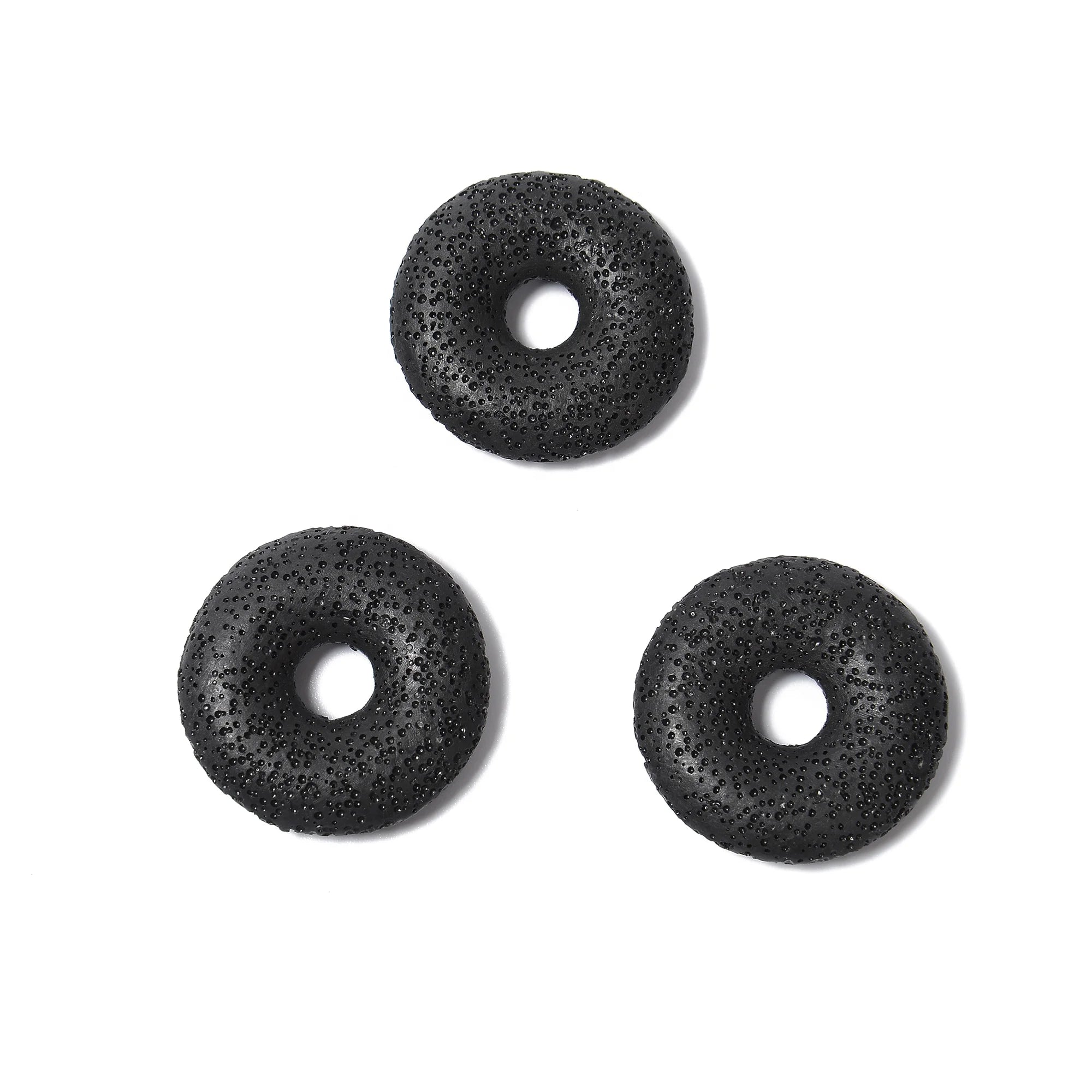 Natural 40mm 50mm Black Lava Rock Stone Donut Circle Pendant for Jewelry Making