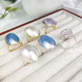 2024 New Arrivals Genuine Mother of Pearl Jewelry Natural Seashell Silver Plated Rings White Pink Natural Shell Rings for Women