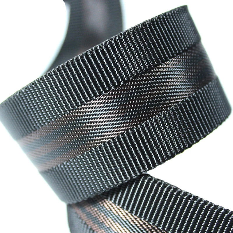 Stock 1.3mm Thickness 3.8cm Black and Coffee Color Gloss Heavy Herringbone Nylon Tape Webbing