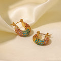 Hip Hop Chunky Colorful Huggie Hoop Earrings 18K Gold Plated Stainless Steel Statement Cubic Zirconia Earrings Boucles Doreilles