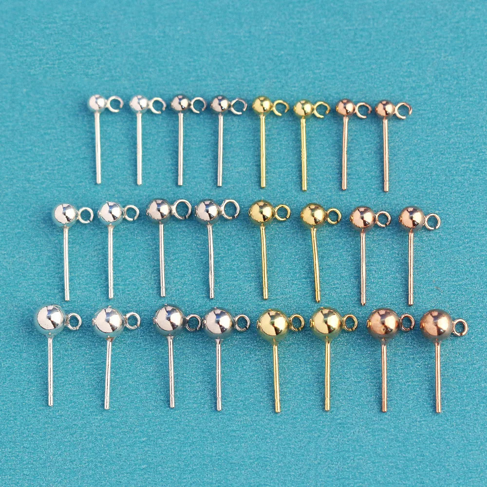 Wholesale Tiny 925 Sterling Silver 3mm 4mm 5mm Ball Post Earrings With Loop for Earrings Jewelry Making Finding