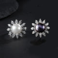 D1030 Abiding Custom Wholesale Sunflower 10MM Black/White Freshwater Pearl Flower 925 Sterling Silver Women Ring for Wedding