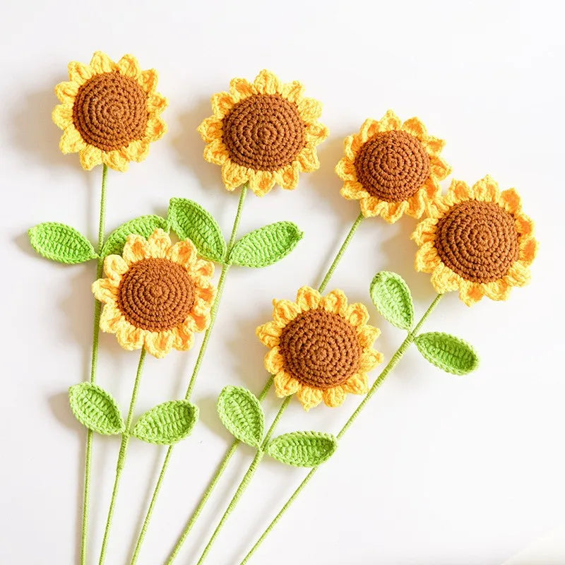 Handmade 15 Inch Cotton Crochet Sunflower Daisy Flowers Graduation Chinese New Year Table Wedding Decoration Gift NOVAVOJO