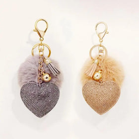 Promotion Valentine's Day Gift Pendant Love Crystal Heart Rhinestone Accessories Plush Ball Keychain Heart Key Chain Bling Charm