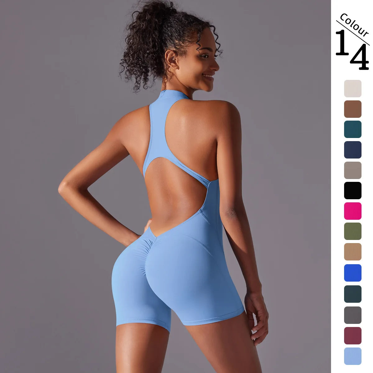 Women's High-Strength Fitness One-Piece Yoga Suit Solid Color Bare Sensation Tight Sports Bodysuit & Jumpsuit Sportswear Set