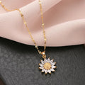 New Children's Stainless Steel 18K Gold Plated Sunflower Zircon Micro-Pave Wedding Engagement Necklace
