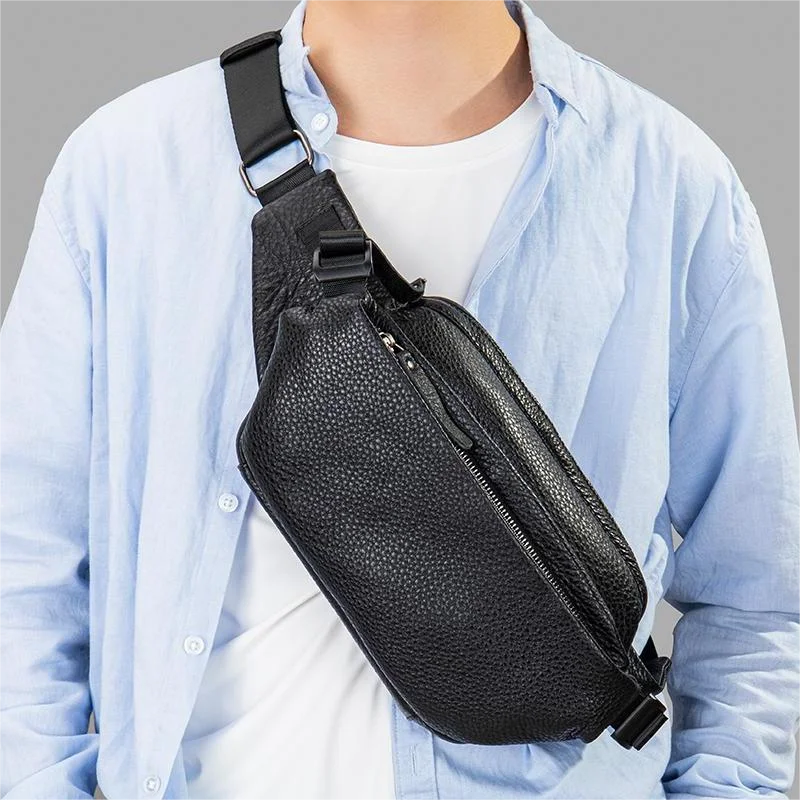 Custom Men Genuine Leather Crossbody Sling Bag One Shoulder Backpack Leather Waist Bag Men Fanny Pack Leather Chest Bag