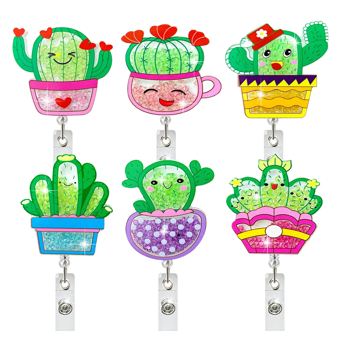2024 Valentine's Day Gift Cute Cactus Decorated Retractable Plastic Id Badge Holder Easy Pull Crocodile Clip Accessory
