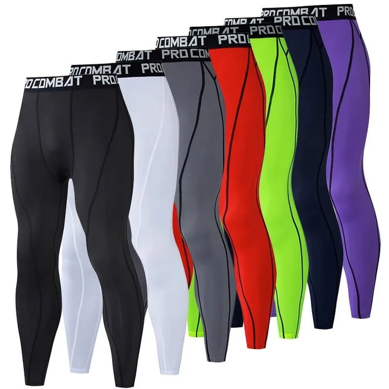 Custom Men's Elastic Waist Mid Solid Color Gym Leggings Four-Way Stretch Breathable Quick Dry Full Length Compression Tight