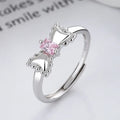 Japan Korea Girly Heart Adjustable Ring INS Sweet Cute Bow Ring Pink Diamond 925 Sterling Silver Ring Jewelry for Women