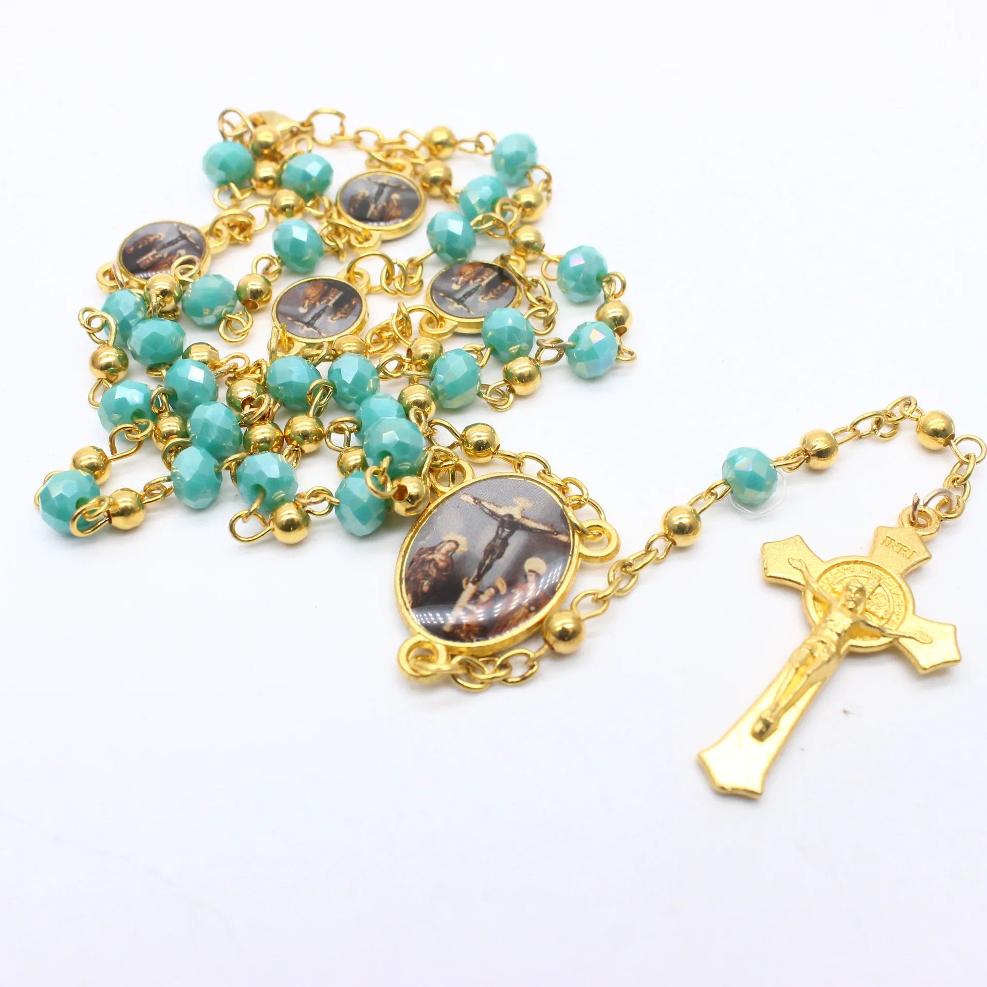 JC Crystal Wholesale New Design Delicate Rosary Metal Beads Crystal Bead Rosary Cross Necklace
