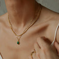 Personalized Double-layer Gemstone Necklace Stainless Steel Turquoise Teardrop Pendant Necklace for Women