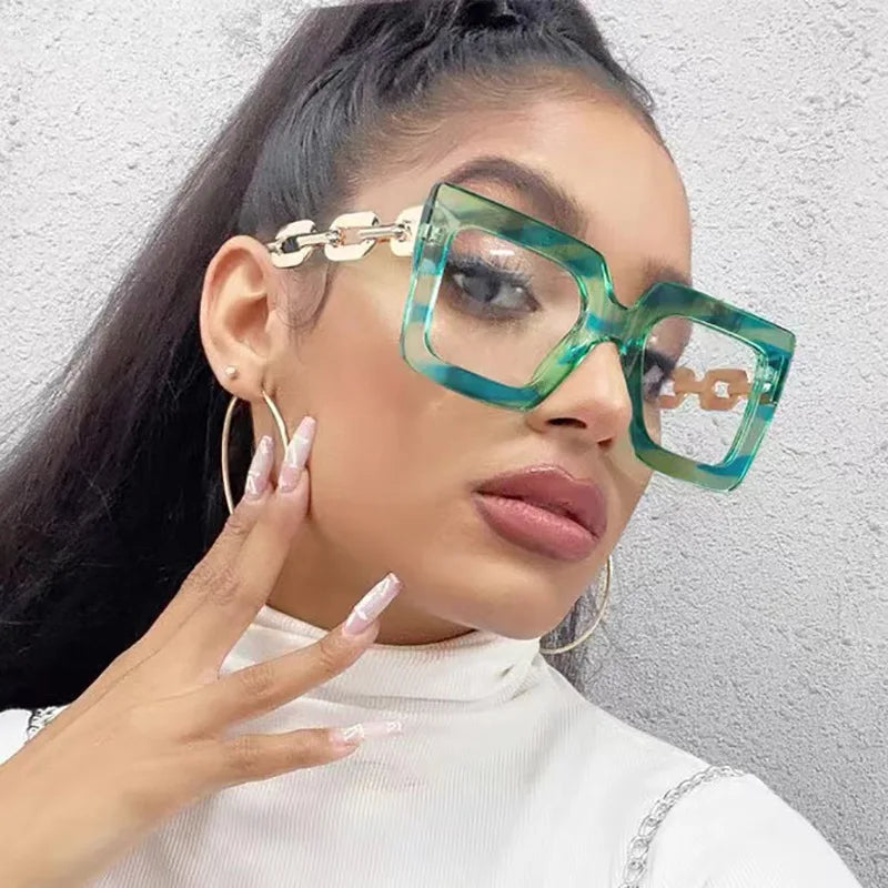 8025 Fashion Oversized Square Glasses Frame Designer Women Eyeglasses Frame Anti Blue Light Computer Glasses