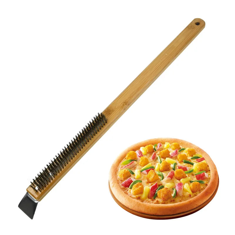 MJ Brand Pizza Oven Brush Wood Disposable Eco-Friendly Pizza Stone Cleaning Brush Scraper Detachable Design Outdoor Accessories