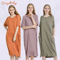 RTS Solid Color Organic Summer Pajamas Modal Dress Girls Nightdress Women Sleepwear Pajama
