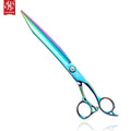 HUASIS HU46-80 Stainless Steel 8 Inch Professional Pet Grooming Scissors for Dogs Straight Shears 61HRC Hardness Handmade Blue