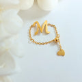 Fashion Chain Heart Ring Stainless Steel Gold Plated M Letter Finger Chain Ring
