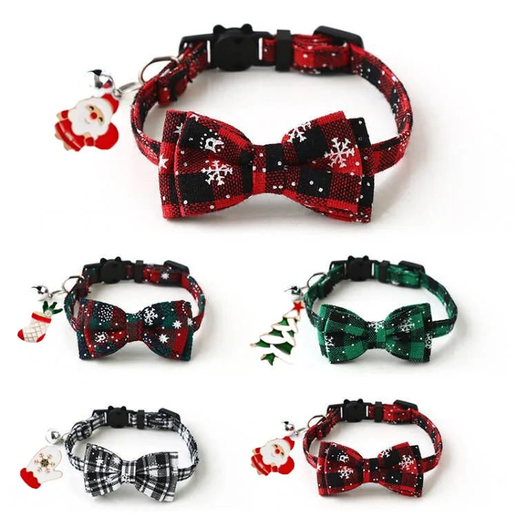 Detachable Bow Tie Pet Collar Adjustable Bow Tie Christmas Pet Collar Bow Tie Hanging Bell Safety Clasp Dog Cat Cute Collar