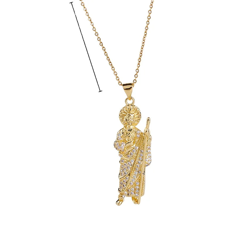 New Arrival Gold Plated Statue of Death Necklace Individuality Hiphop Rhinestone Christian Virgin Mary Necklace