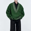 Custom Jacquard Sweater Men Knit Pullover Long Sleeve Distressed Knitted Sweater Pullover