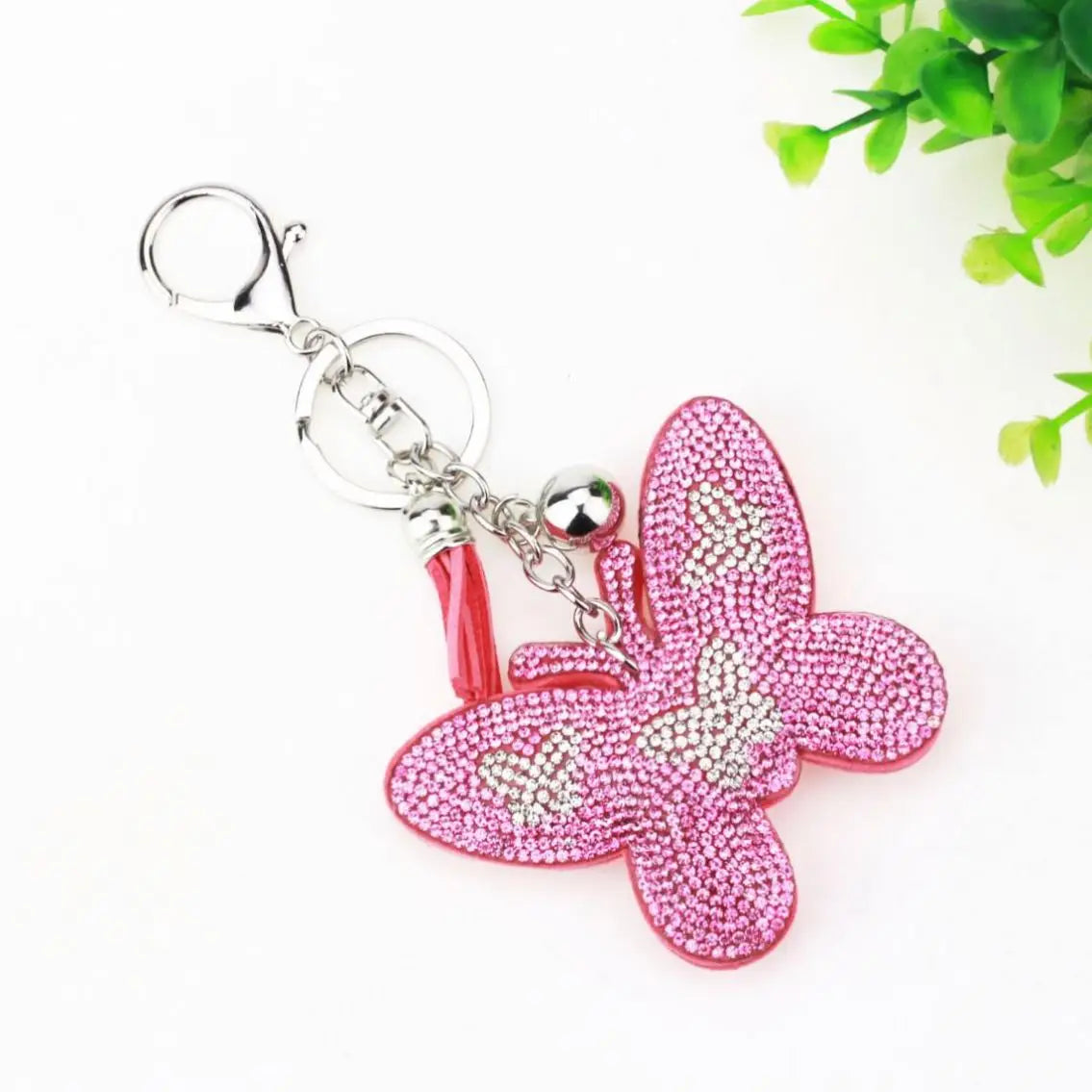 Women Girls Rhinestone Backpack Bag Purse Charms Tassel Key Chain Key Fob Accessories Bling Cute Butterfly Sequin Key Chains