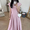 Boutique Wholesale Korean Chic Summer New 2026 Round Neck Solid Color Cotton Fashion Casual Slim Pocket Women's Dress