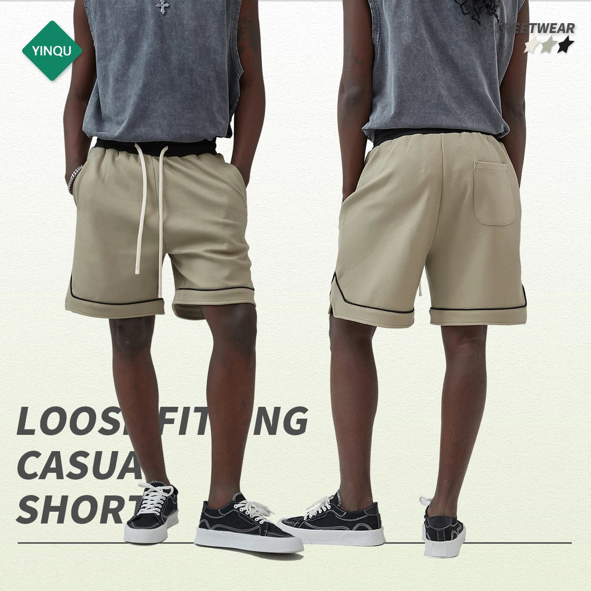 380G Woven Pants With Inner Hem Wrap Over Knee Trendy Men's Sports Shorts Loose Blank Pants Customized