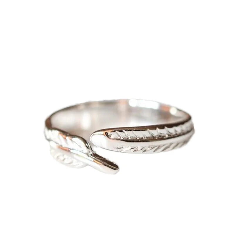 Elegant Korean S925 Sterling Silver Wedding/Anniversary Ring Trendy Open Feather Design Stylish and Fashionable-Wholesale