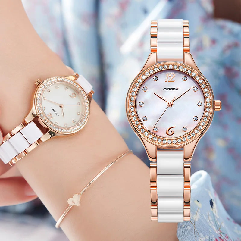 SINOBI Women Luxury Fashion Simple Rose Gold Elegant Quartz Watch Alloy Case Waterproof SEIKO Movement Gift