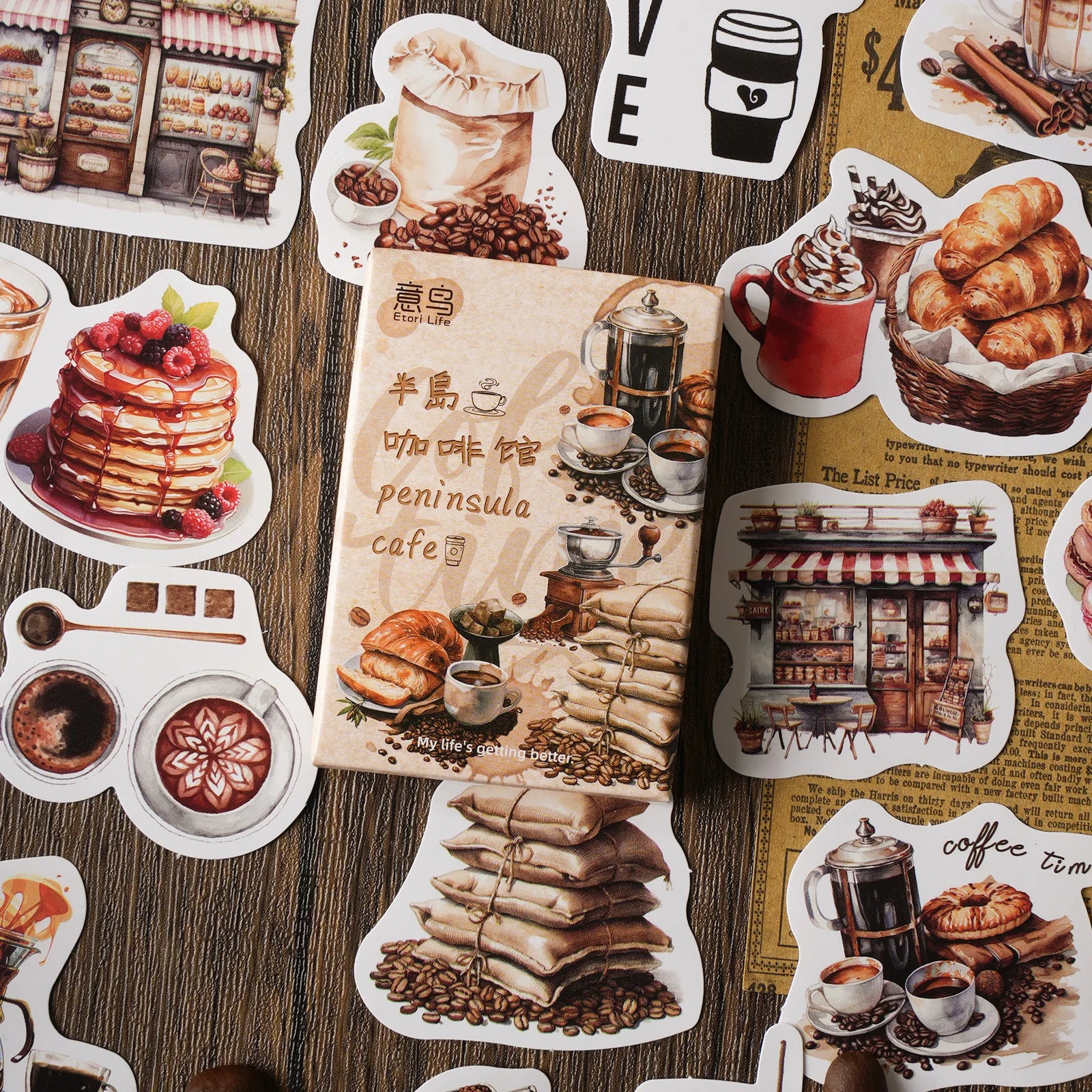 30 Stickers Per Box Peninsula Cafe Coffee Themed DIY Sticker Recycling Sticker