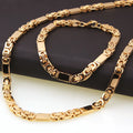 Men's Italian Solid Stainless Steel Figaro Chain Necklace Set 18K Gold Plating Fashion Jewelry