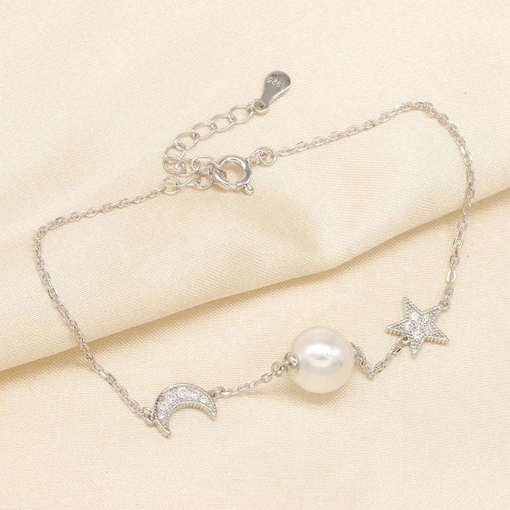 B166 6-8mm 925 Sterling Silver Gold Plated Wholesale Freshwater Pearl Charm Bracelet Mounting Fancy Jewelry for Women