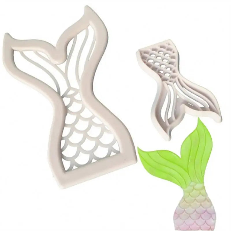 2pcs/set Plastic Mermaid Fish Tail Cookies Cutter Cake Fondant Embossing Mold