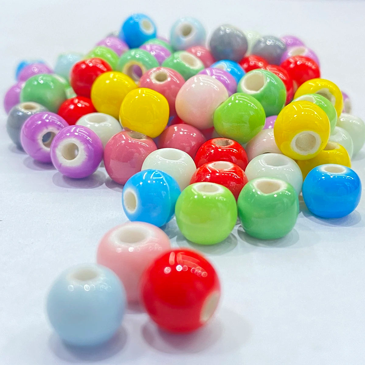 Wholesale 8mm Ceramic Porcelain Beads Colorful White Porcelain Loose Beads 100pcs for DIY Necklaces Bracelets Jewelry Making