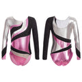 Fashion Kids Girls Long Sleeve Round Neckline Rhinestone Decorated Figure Skating Dance Leotards
