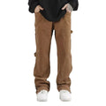 Custom High Waist Casual Hiphop Streetwear Plain Brown Side Zippers Straight Leg Denim Men's Jeans