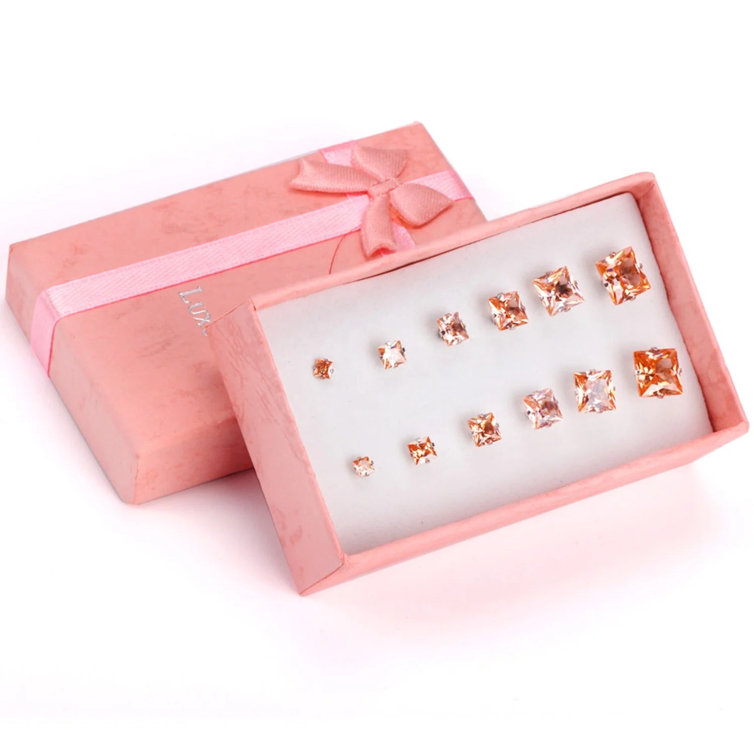 High Quality Factory Price Stainless Steel 18K Gold Plated 12 Pairs Square Earrings Cubic Zirconia Earrings Jewelry for Women