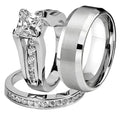 Luxury Fashion Diamond Glossy Three-piece Proposal Rings for Woman Men Wedding Rings Couple Set