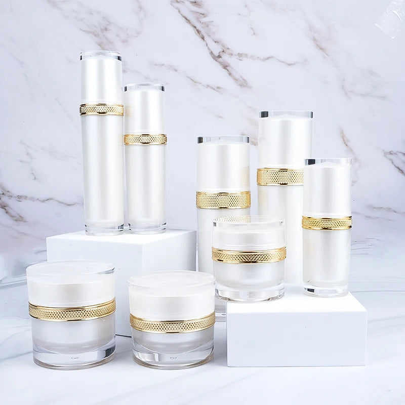 Luxury Empty in Stock Plastic Acrylic Cream Lotion Container Bottle Jar White Skin Care Jars