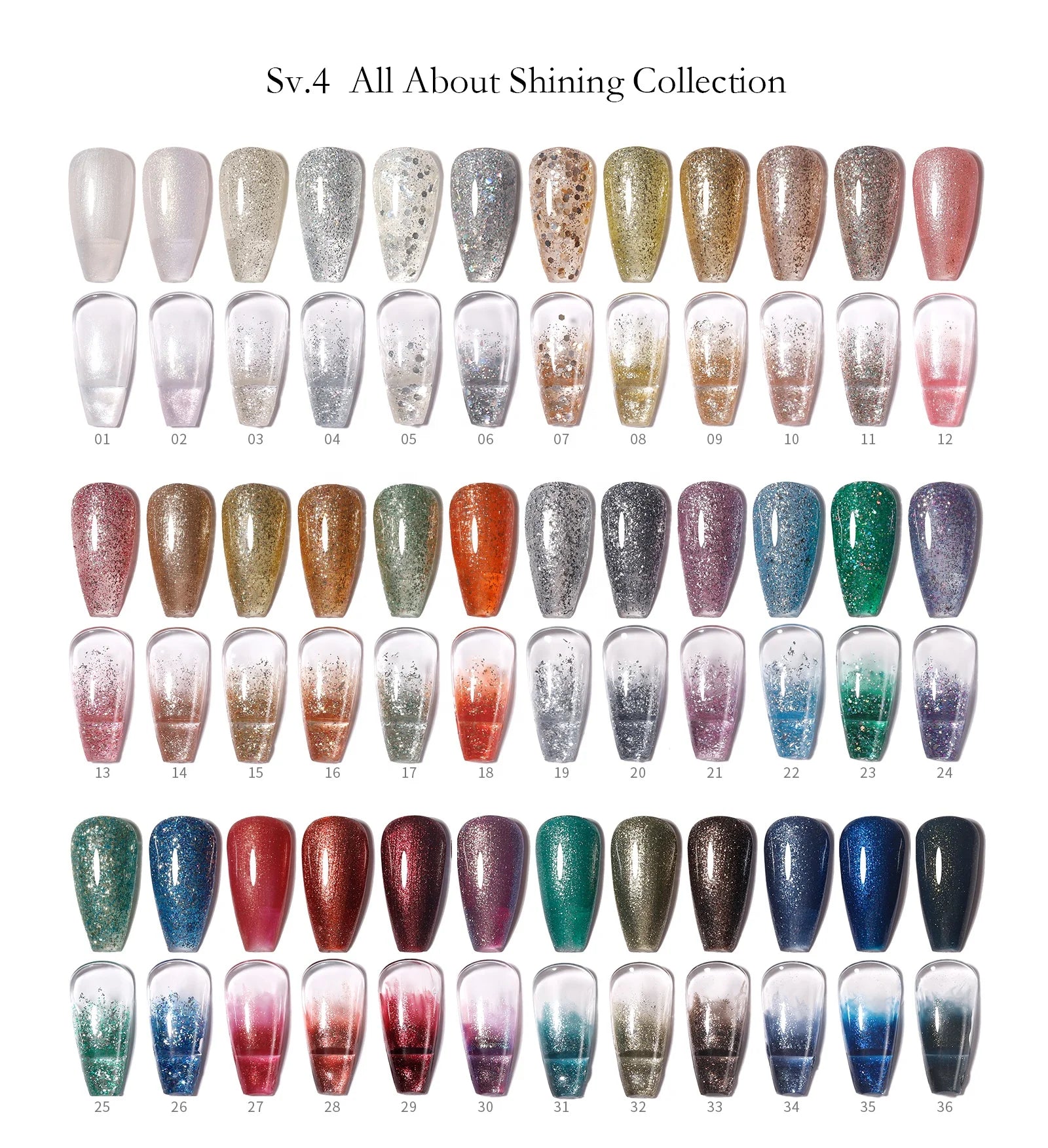 Vendeeni Top Quality Reflective Glitter Gel High Pigmen 15ml 36colors Disco Diamond Gel Nail Polish Top Flash Drill Uv Shine Gel