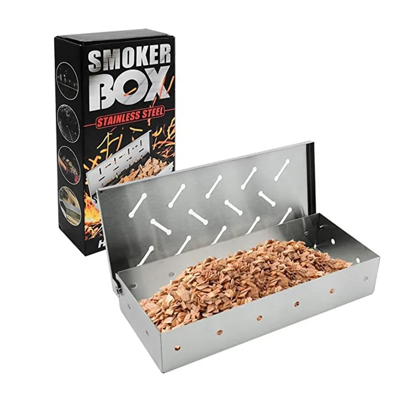 Gas BBQ Grill Outdoor Accessories Wood Pellet Smoker Stainless Steel Wood Chips BBQ Smoker Box