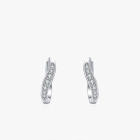 Ailmay Top Quality 925 Sterling Silver Dazzling Clear CZ Ear Buckles Hoop Earrings for Women Wedding Engagement Jewelry Gift