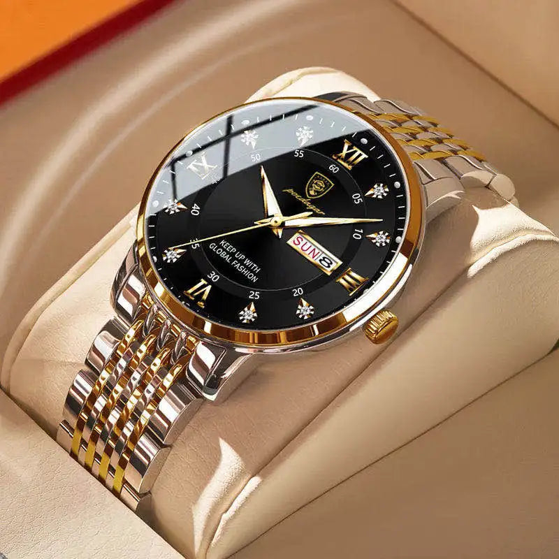 Poedagar Wrist Watch Men Diamond Quartz Watches Stainless Steel Relojes Hombre Waterproof Luminous Calendar Watch for Men