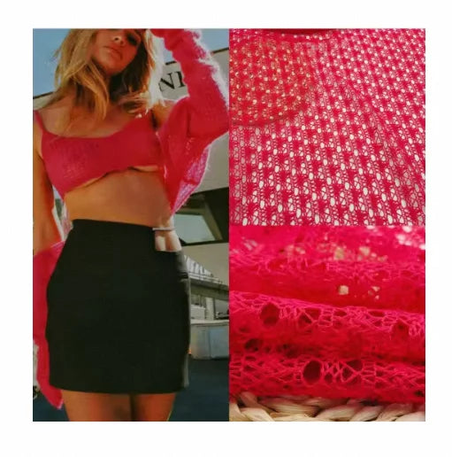 Eco-friendly 2023 JD Manufacture Red Fashion Knitted Warp Knit Crochet Net Fabric Crochets Jacquard Fabric Knitting Crochets