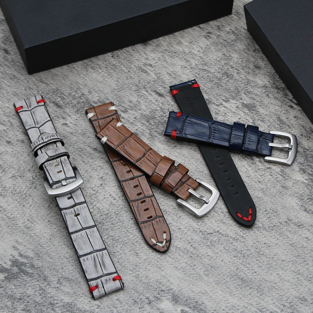 Top Grain Cowhide Leather Watch Wrist Strap Wholesale Genuine Crocodile Tapered Leather Watch Band Calf Watch Belt