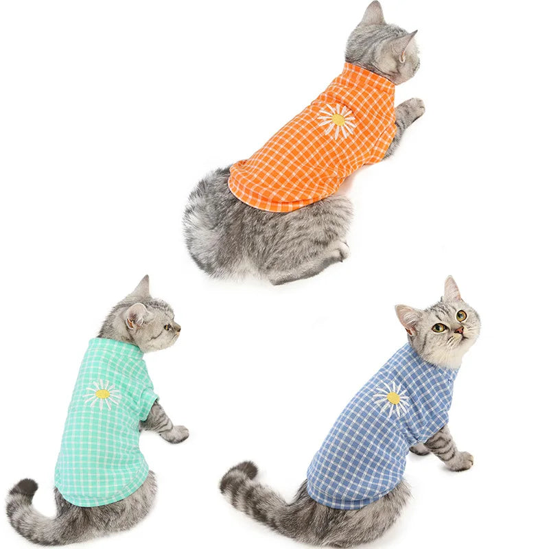Cotton Chrysanthemum Flower Plaid Print Cat Clothing Vetements Chat Katzenkleidung Katze Autumn And Winter CatClothes
