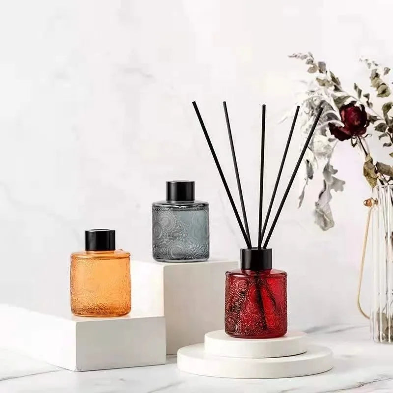 Latest 100g Home Fragrance Reed Diffuser Bottle with Grey Glass Relief Design Matte Surface Handling