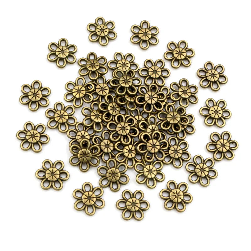 50pcs 11mm Small Flower Charms Pendant Connectors for DIY Jewelry Making Findings Antique Bronze Necklace Bracelet Supplies