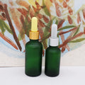 Frosted Green 50ml 100ml Glass Bottle Pump Serum with Gold Dropper Lid